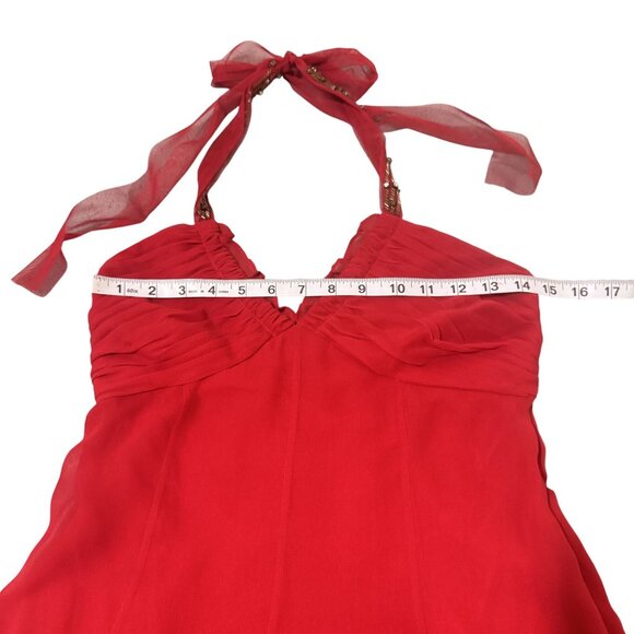 Vintage Féraud Womens Red 100% Silk Beaded Sleeveless Halter Long Dress Size 6 - Picture 8 of 10